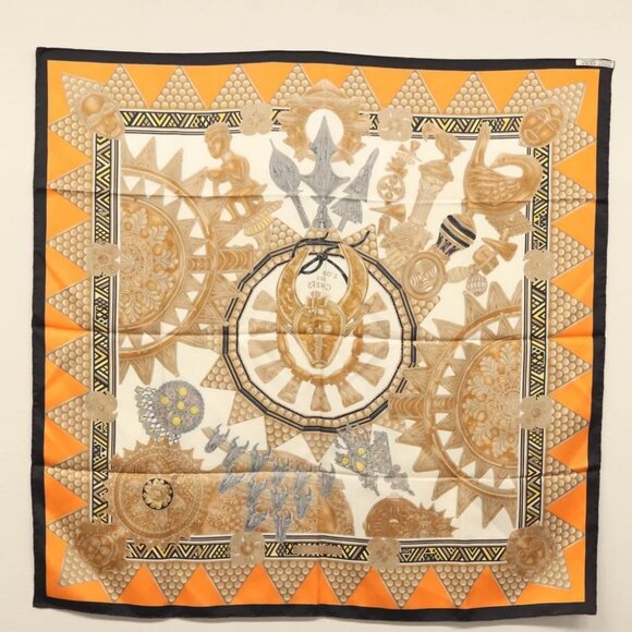 HERMES Carre 90 Scarf ""L'ORDES CHEFS"" Silk Black Orange Auth - Picture 14 of 14
